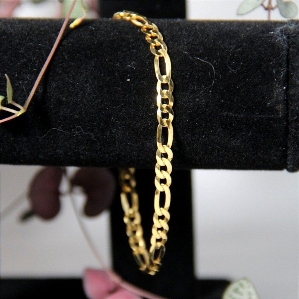 14k Gold Plated Sterling Silver Figaro Link Chain Bracelet Lobster Clasp